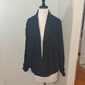 NWOT Catherine Melandrano Black open Jacket with lacing detail fully Lined SZ M